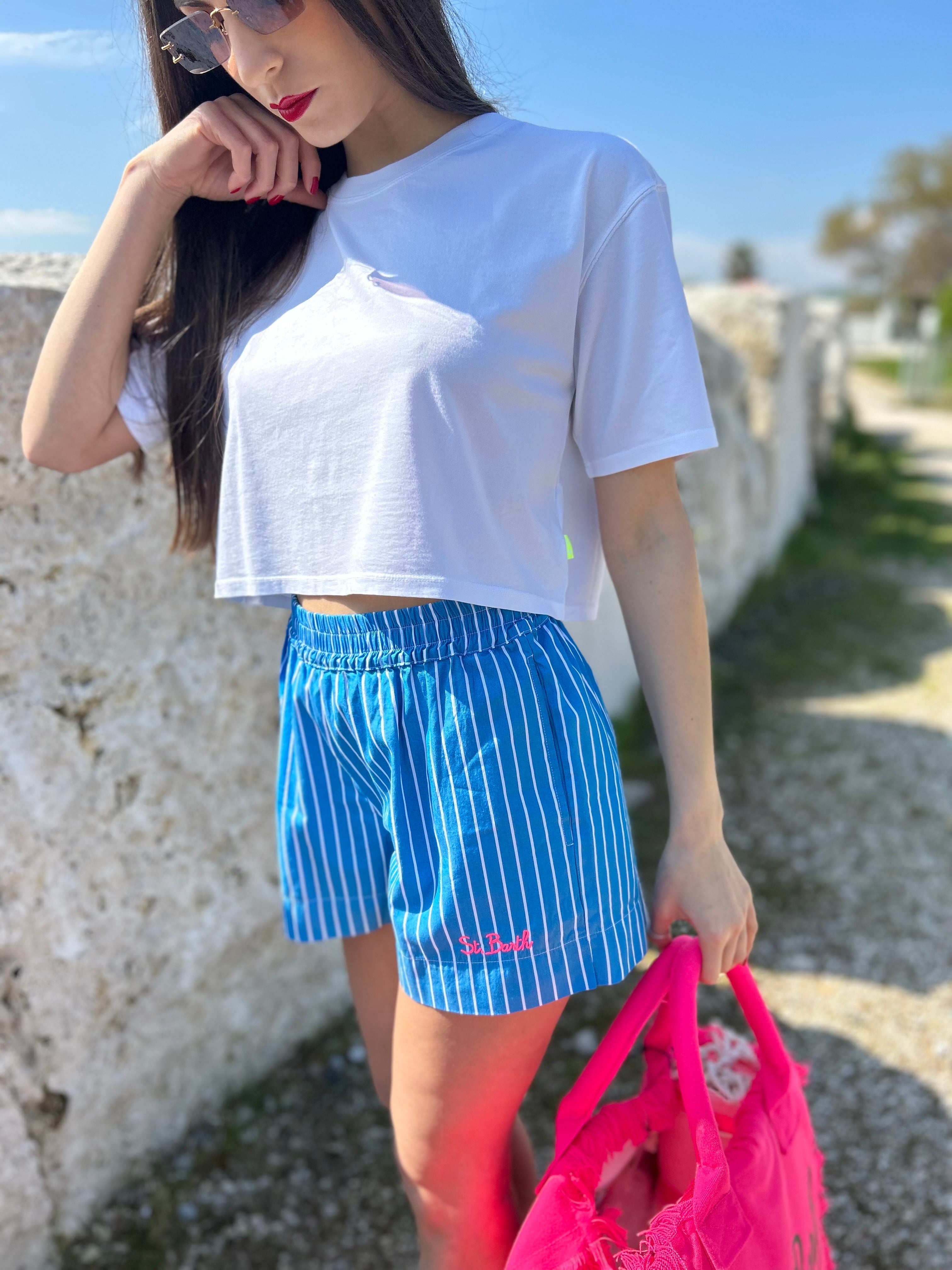 SHORT COTONE RIGHE BLU