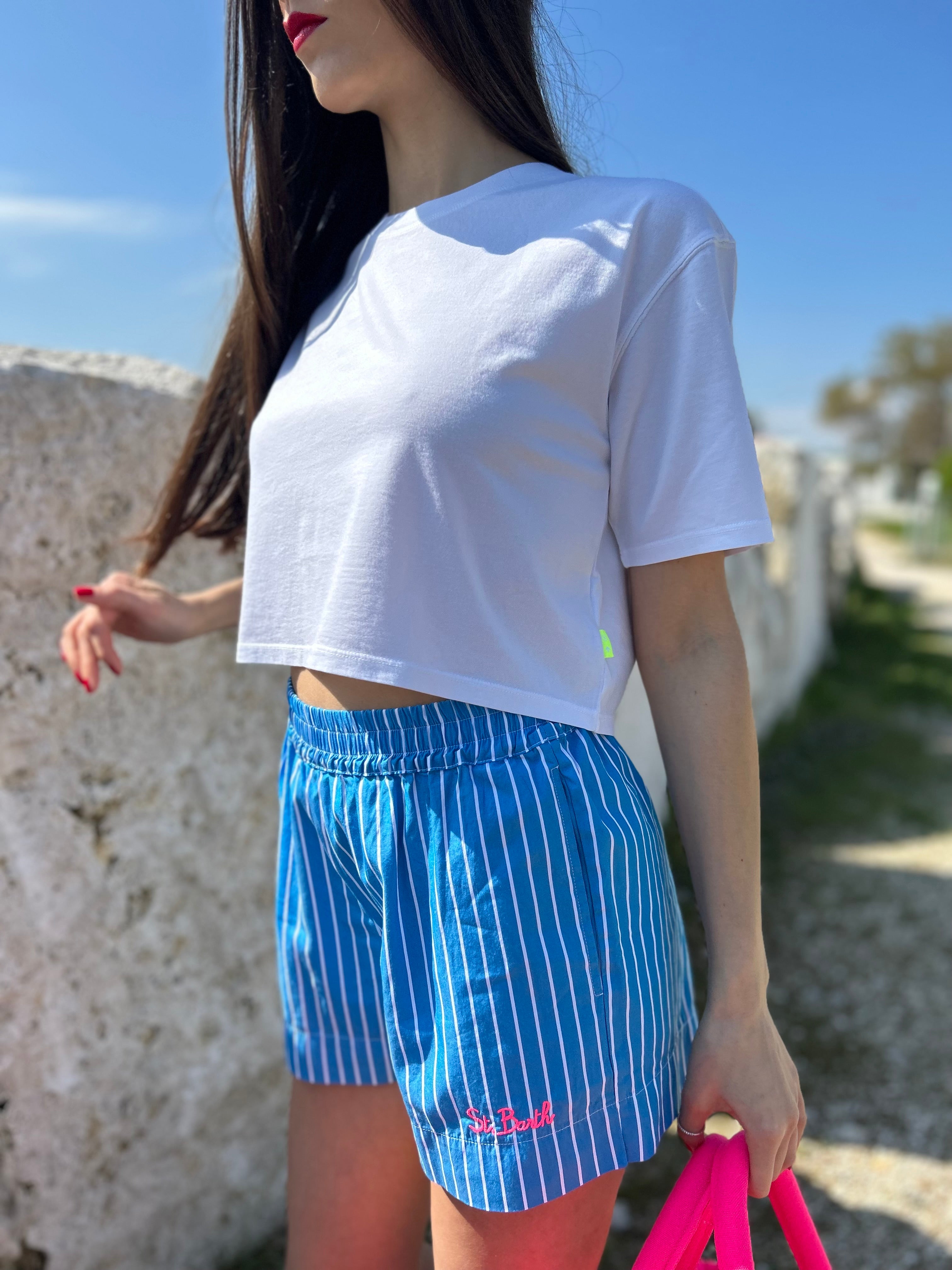 SHORT COTONE RIGHE BLU